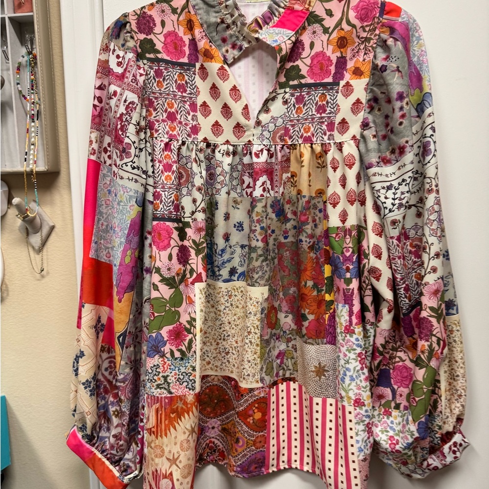 Vibrant Patchwork Floral Blouse - Picture 3 of 7
